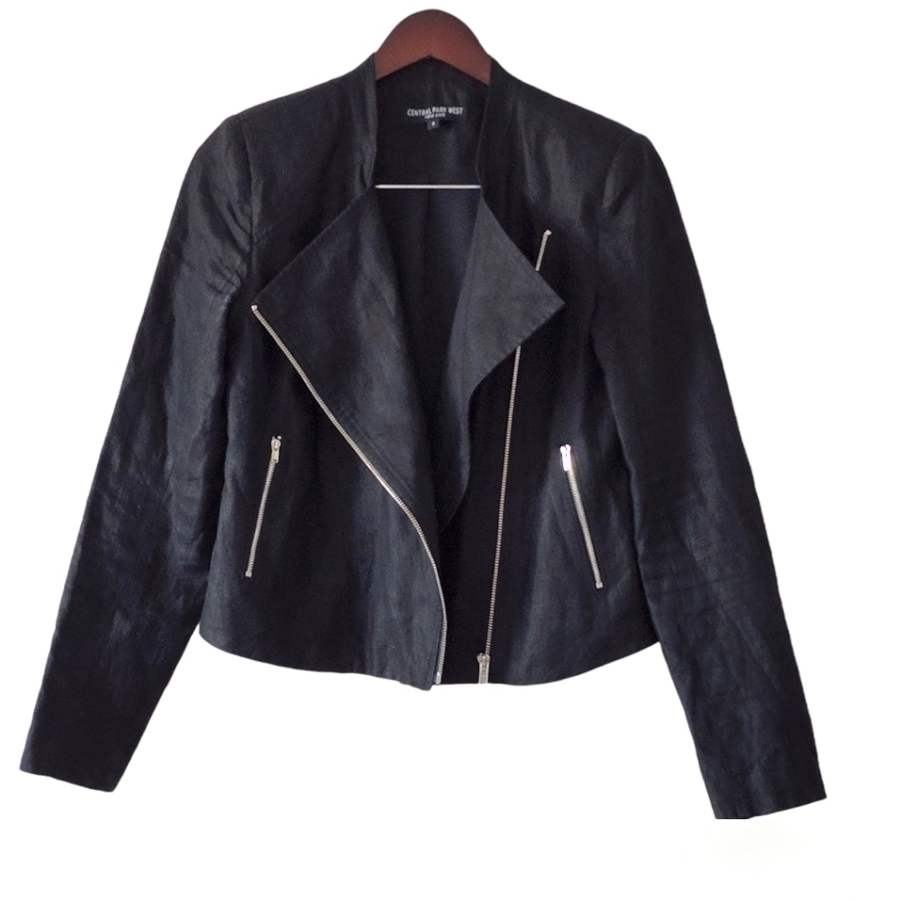 Central park west new york black 100% linen Moto jacket